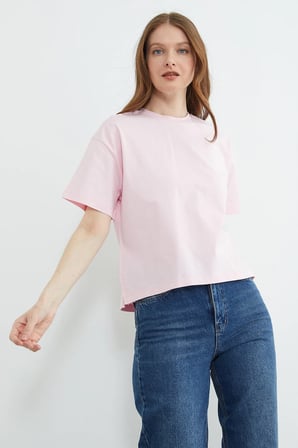 Basic Bisiklet Yaka Crop Tişört