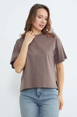 Basic Bisiklet Yaka Crop Tişört