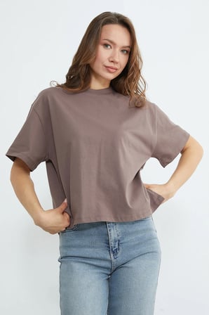 Basic Bisiklet Yaka Crop Tişört