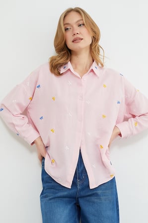 Fiyonk Nakışlı Oversize Gömlek