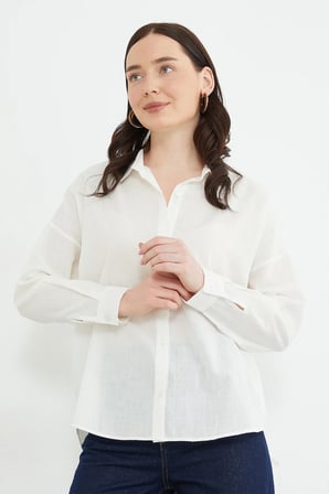 Basic Keten Görünümlü Oversize Gömlek