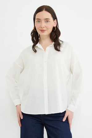 Basic Keten Görünümlü Oversize Gömlek