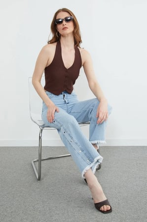 Paçası Püsküllü Çıtçıtlı Jean