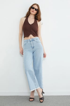 Paçası Püsküllü Çıtçıtlı Jean