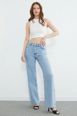 Yıldız Nakışlı Yüksek Bel Jean