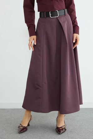 Kemerli Pileli Maxi Boy Etek