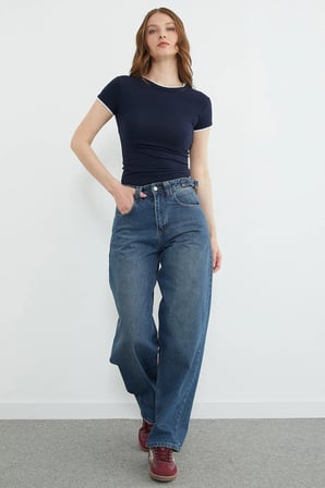 Beli Tokalı Baggy Jean