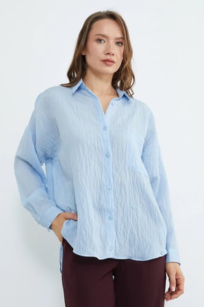 Tek Cepli Çapraz Düğmeli Oversize Gömlek