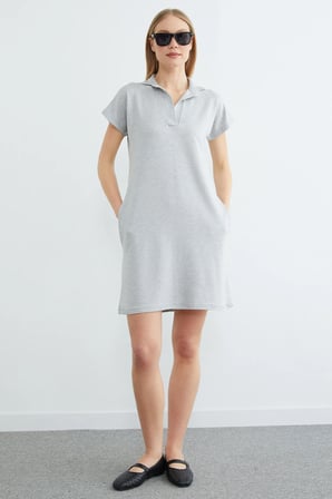 Basic Polo Yaka Cepli Mini Boy Elbise