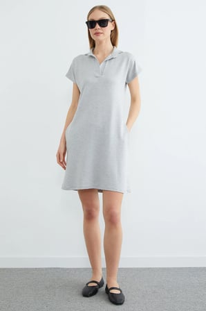 Basic Polo Yaka Cepli Mini Boy Elbise