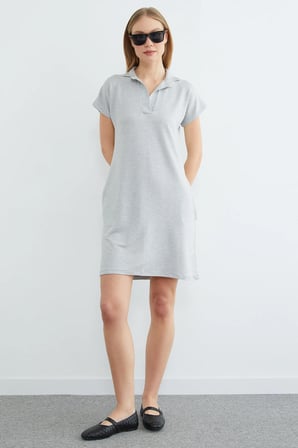 Basic Polo Yaka Cepli Mini Boy Elbise