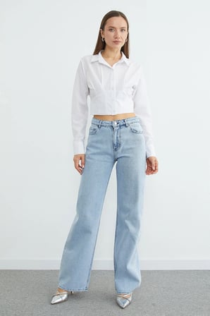Yüksek Bel Taş Detaylı Jean