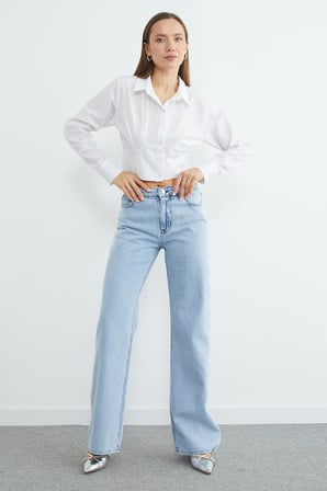 Yüksek Bel Taş Detaylı Jean