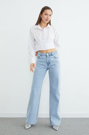 Yüksek Bel Taş Detaylı Jean