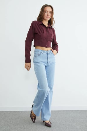 Yüksek Bel Perçin Detaylı Jean