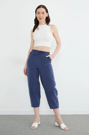 Beli Lastikli Cepli Tencel Kumaş Pantolon