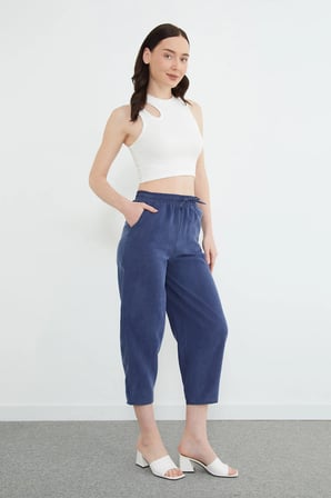 Beli Lastikli Cepli Tencel Kumaş Pantolon