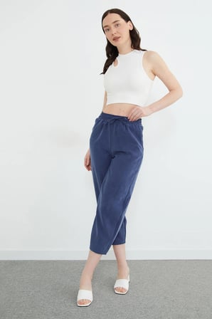 Beli Lastikli Cepli Tencel Kumaş Pantolon