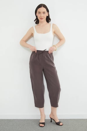 Beli Lastikli Cepli Tencel Kumaş Pantolon