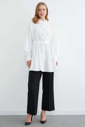 Fullamodest Beli Kemerli Taşlı Tunik
