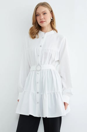 Fullamodest Beli Kemerli Taşlı Tunik