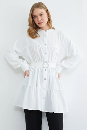 Fullamodest Beli Kemerli Taşlı Tunik