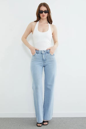 Perçin Detaylı Yüksek Bel Jean