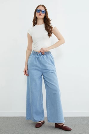 Beli Bağcıklı Wide Leg Jean