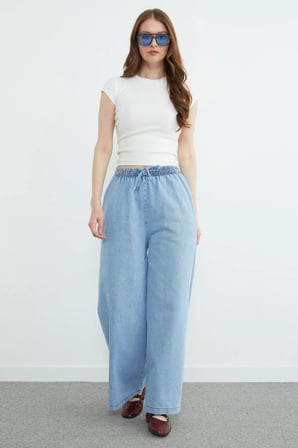 Beli Bağcıklı Wide Leg Jean