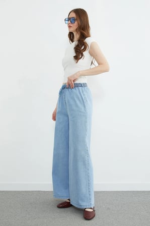 Beli Bağcıklı Wide Leg Jean