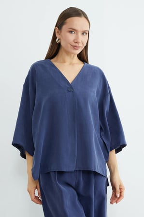 Tek Düğmeli Tencel Kumaş Oversize Ceket