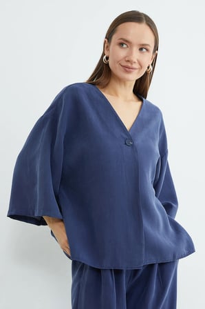 Tek Düğmeli Tencel Kumaş Oversize Ceket
