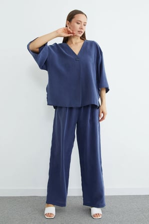 Tek Düğmeli Tencel Kumaş Oversize Ceket