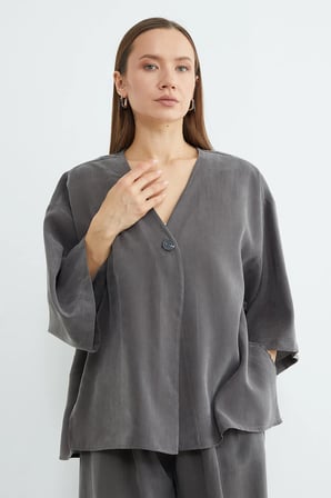 Tek Düğmeli Tencel Kumaş Oversize Ceket