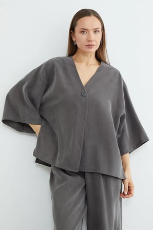Tek Düğmeli Tencel Kumaş Oversize Ceket
