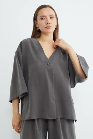 Tek Düğmeli Tencel Kumaş Oversize Ceket