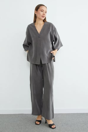 Tek Düğmeli Tencel Kumaş Oversize Ceket