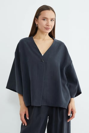 Tek Düğmeli Tencel Kumaş Oversize Ceket