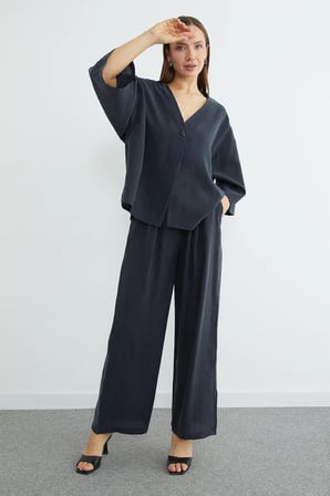 Tek Düğmeli Tencel Kumaş Oversize Ceket