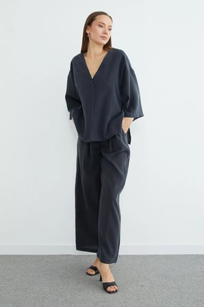 Tek Düğmeli Tencel Kumaş Oversize Ceket