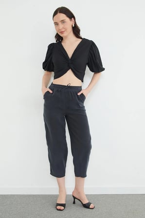 Beli Lastikli Cepli Tencel Kumaş Pantolon
