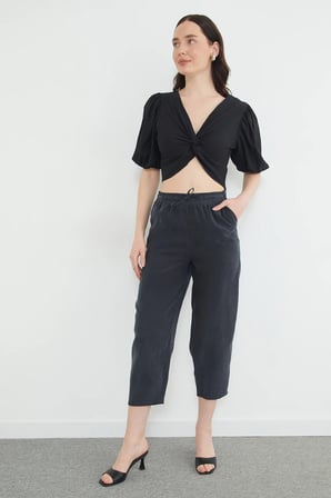 Beli Lastikli Cepli Tencel Kumaş Pantolon