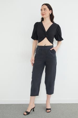 Beli Lastikli Cepli Tencel Kumaş Pantolon