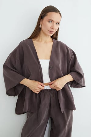 Tek Düğmeli Tencel Kumaş Oversize Ceket