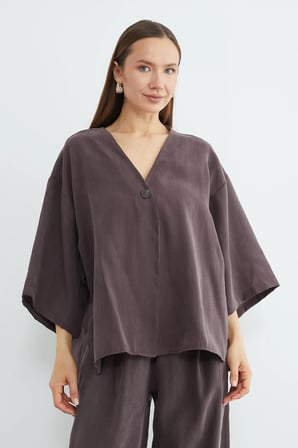 Tek Düğmeli Tencel Kumaş Oversize Ceket
