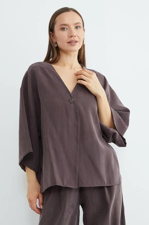Tek Düğmeli Tencel Kumaş Oversize Ceket