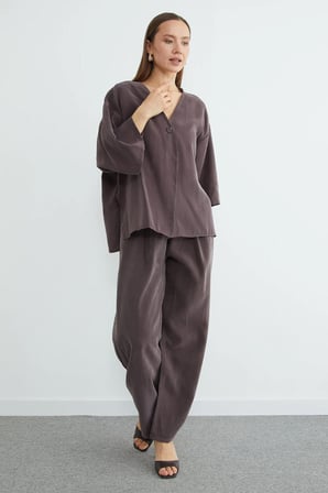 Tek Düğmeli Tencel Kumaş Oversize Ceket