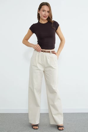 Beli Lastikli Kemerli Gabardin Palazzo Pantolon