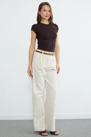 Beli Lastikli Kemerli Gabardin Palazzo Pantolon