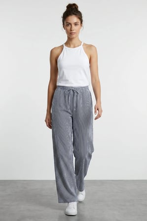 Çizgili Beli Lastikli Wide Leg Pantolon